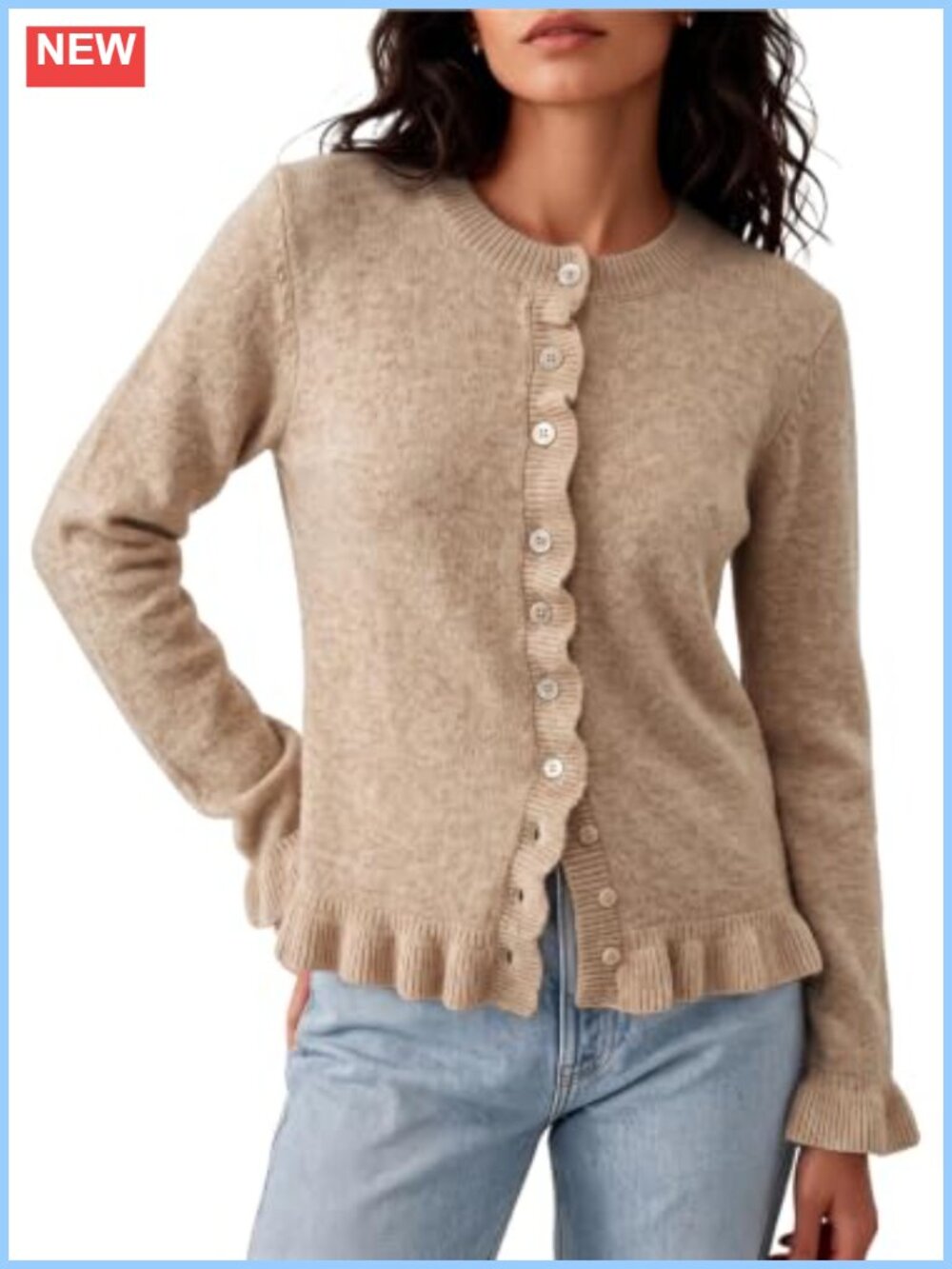 Ruffle Cropped Cardigan Button Down Knit Sweater